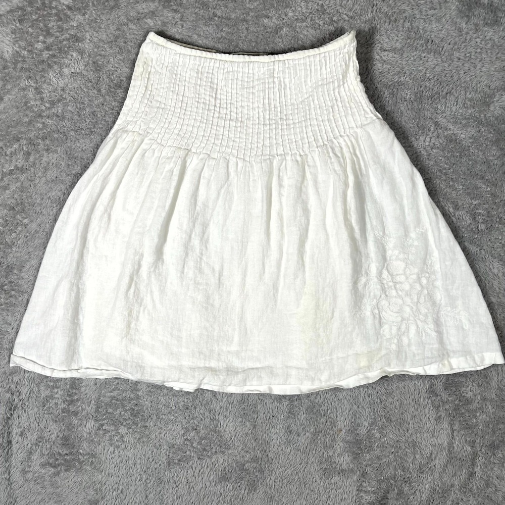 Tommy Hilfiger A-Line Skirt Womens 6 White‎ Floral Embroidered Smocked Waist
